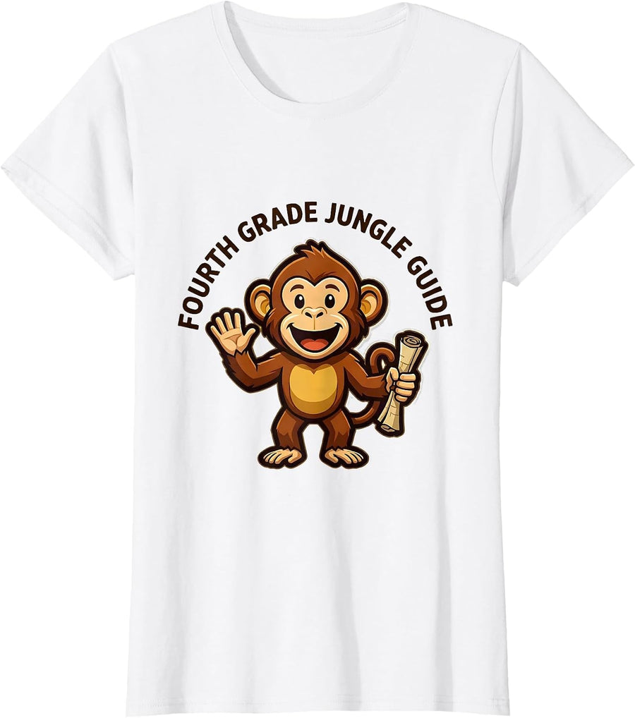 Women's Fourth Grade Jungle Guide Wild About Teaching Animal Print T-Shirt - White