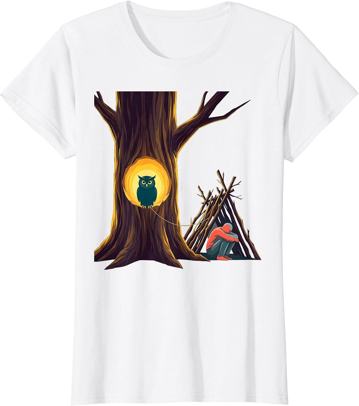 Women's Tree Hollow Owl Nature Camper Outdoor Humor T-Shirt - White