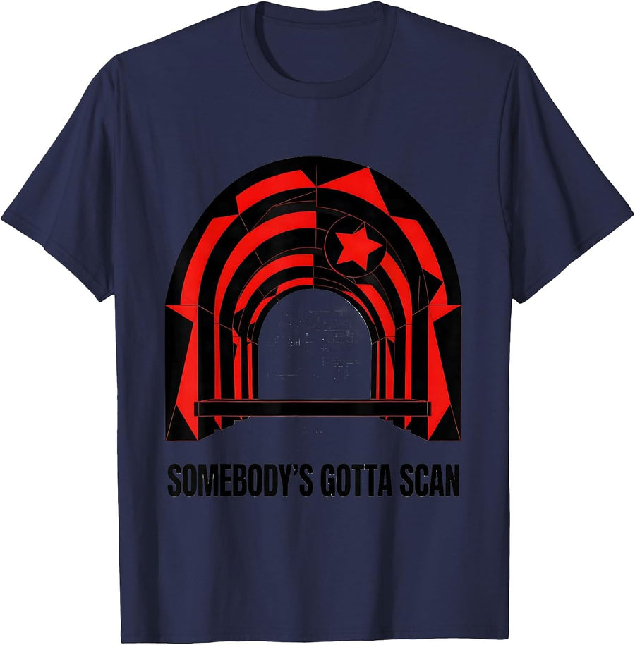 Somebody's Gotta Scan Geometric Radiology Tech Humor Gift T-Shirt - Navy Blue