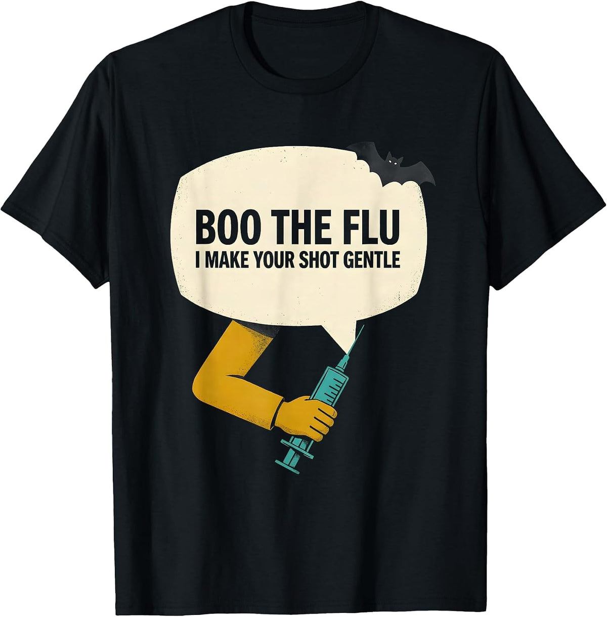 Men's Boo the Flu I Make Your Shot Gentle Funny Halloween Nurse T-Shirt - Black