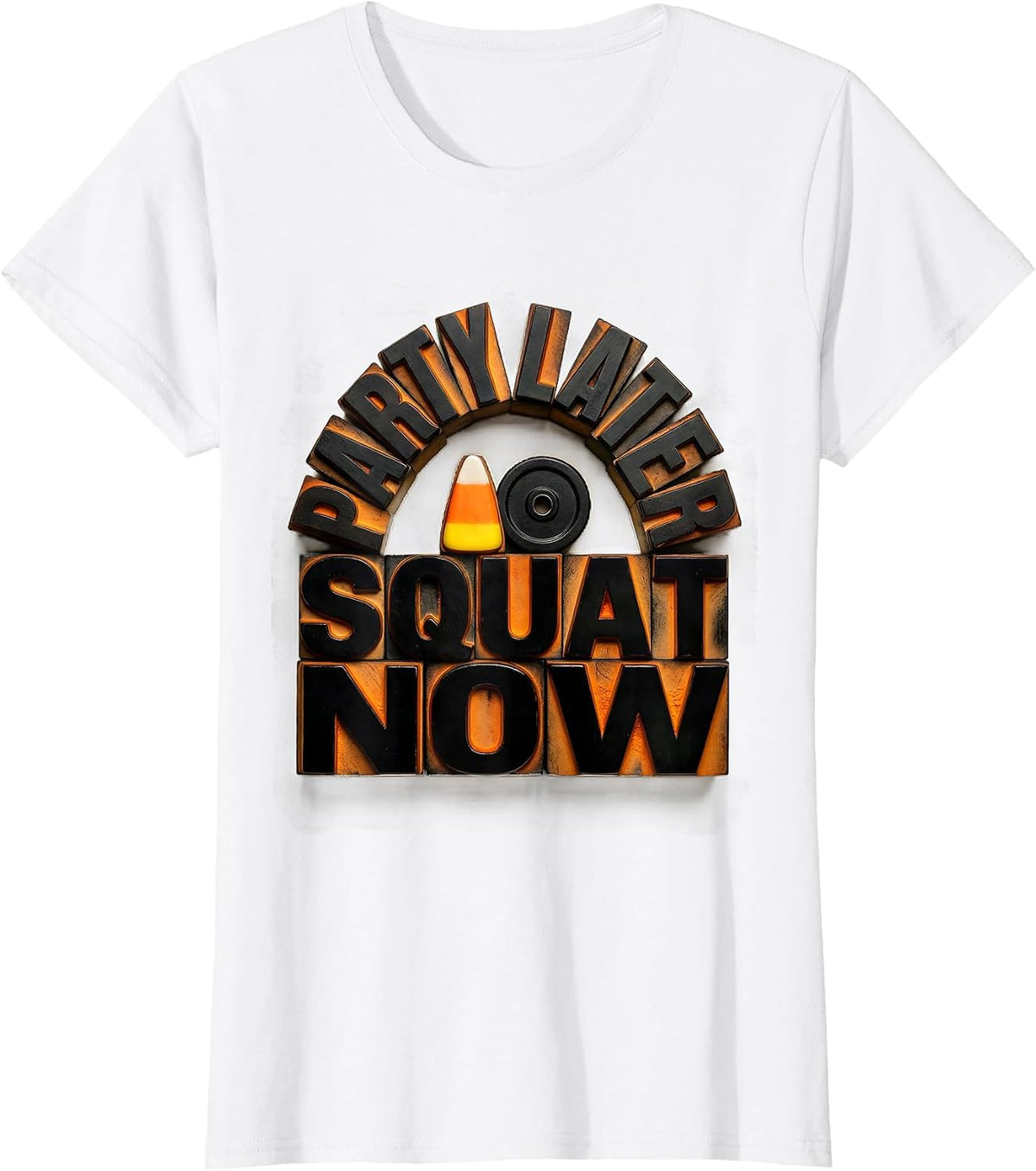 Party Later, Squat Now Funny Halloween Gym Workout T-Shirt - White