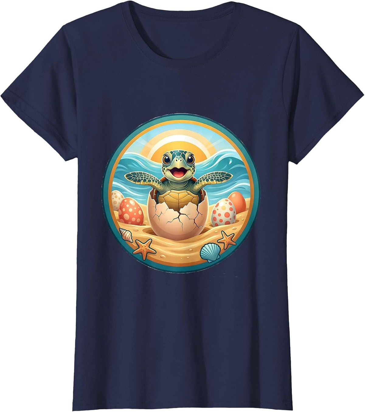 Women's Baby Sea Turtle Hatchling Mexican Kids Design T-Shirt - Navy Blue