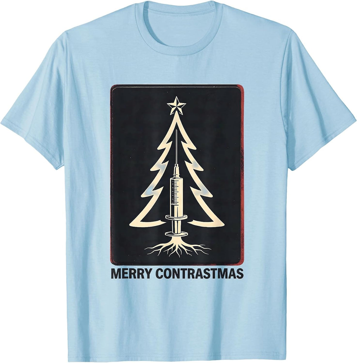 Men's Merry Contrastmas Radiology Tech Christmas Skeleton Humor T-Shirt - Baby Blue