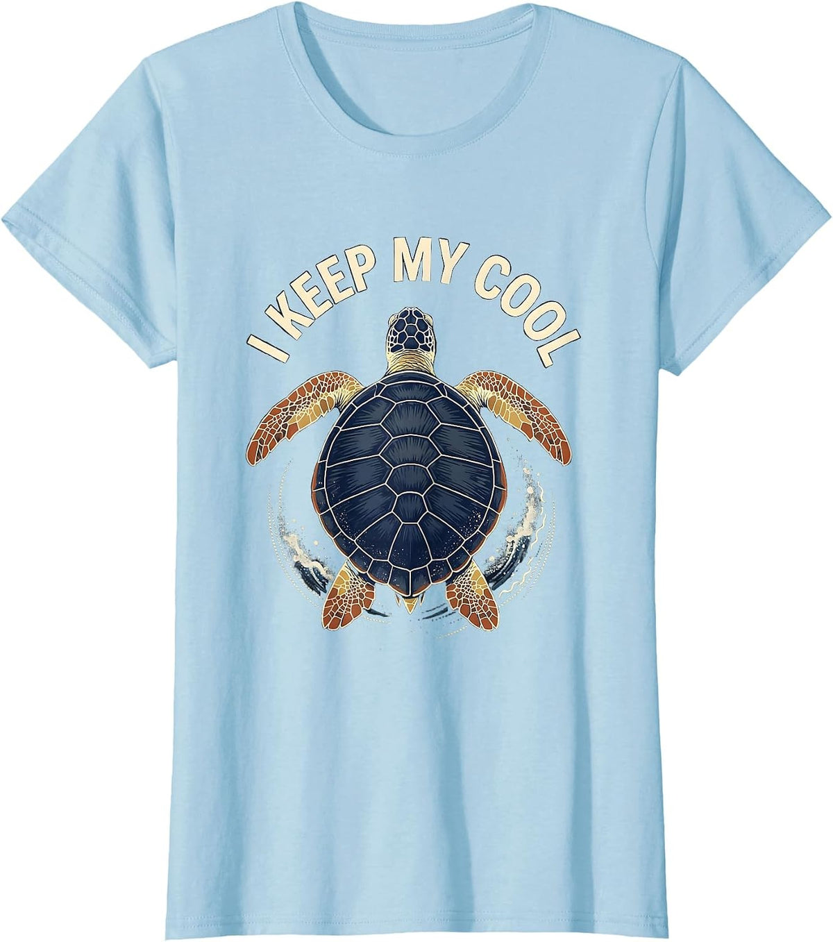 Women's I Keep My Cool Batik Wax Resist Sea Turtle Tropical Vacation T-Shirt - Baby Blue