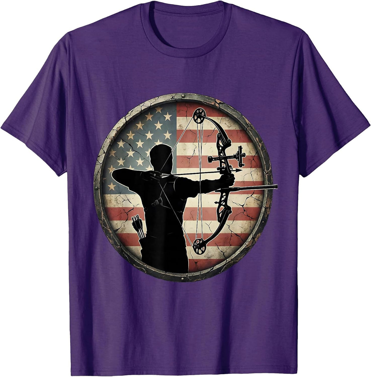Men's Camo Compound Bow And Arrow Hunting Graphic T-Shirt - Purple