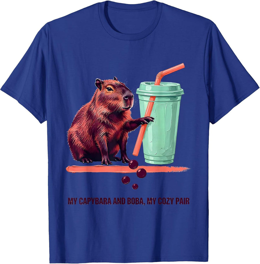 My Capybara And Boba, My Cozy Pair Cute Kawaii Anime Animal T-Shirt - Royal Blue