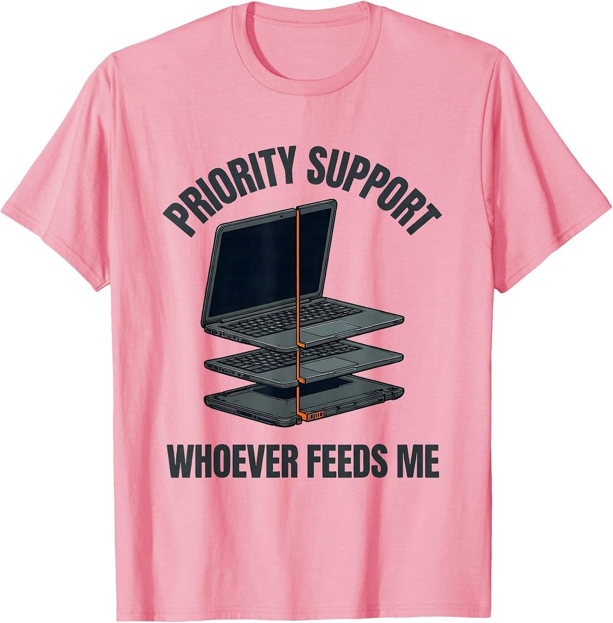 Men's Priority Support: Whoever Feeds Me Funny Tech Support IT T-Shirt - Pink