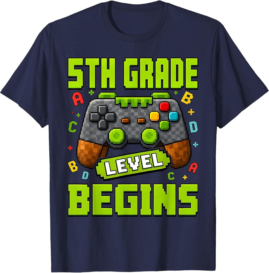 Gamer 5th Garde Back to School First Day of Fifth Grade Boys T-Shirt - Navy Blue