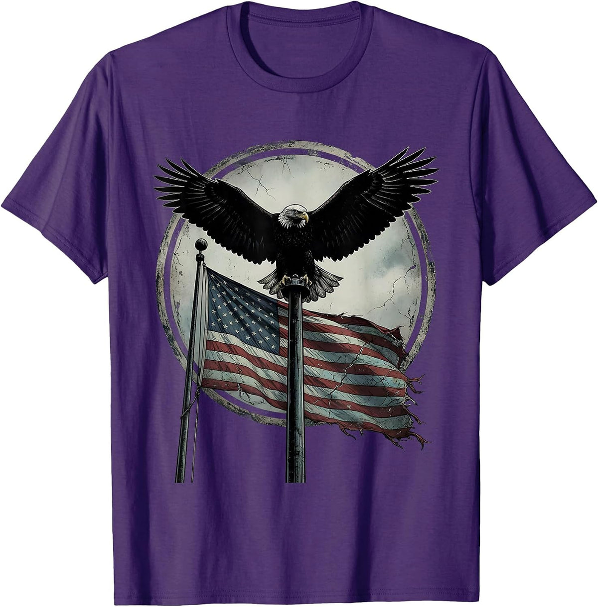 Eagle Atop Flagpole Patriotic Graphic Design T-Shirt - Purple