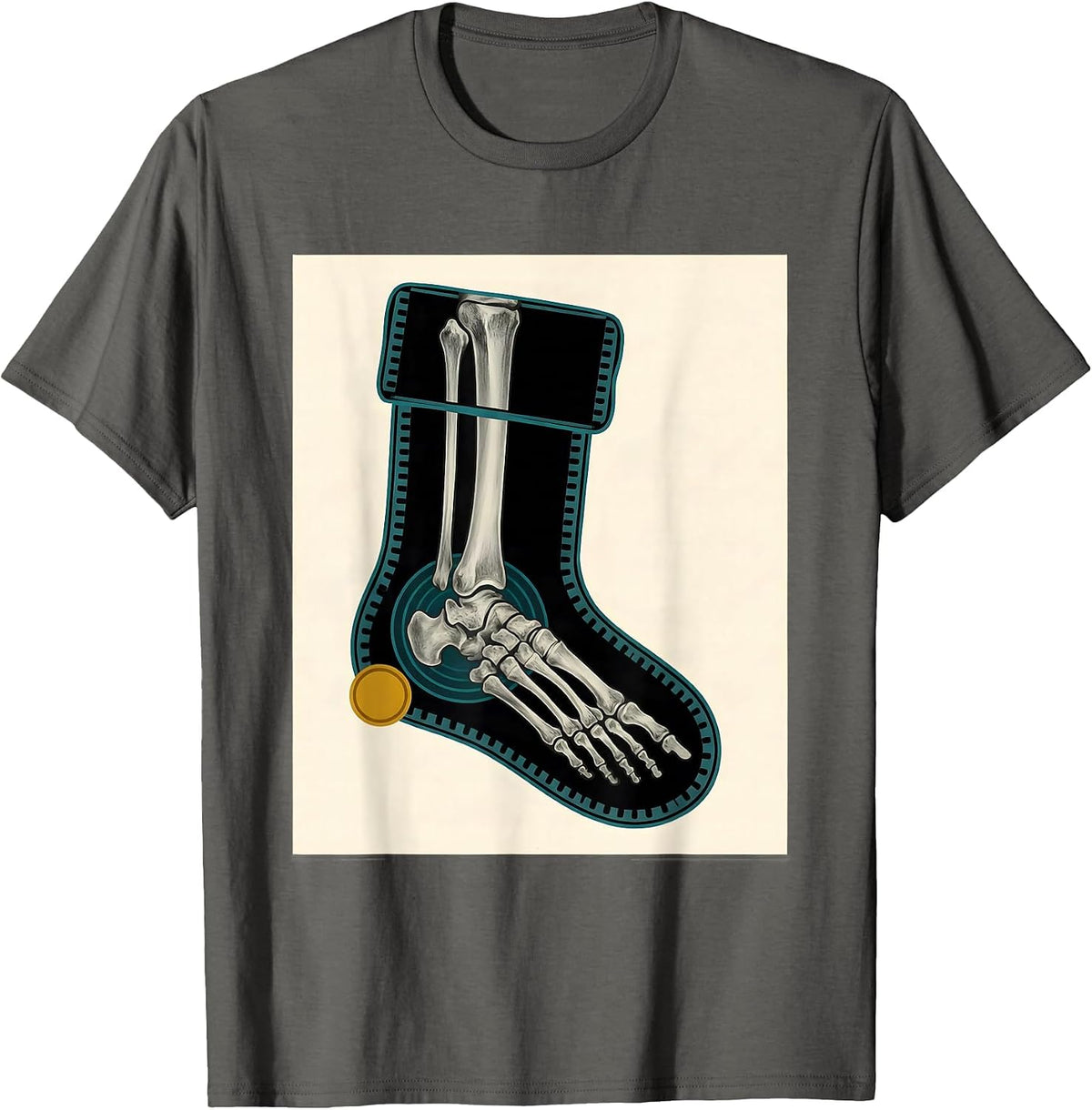 Men's Contact Plate Radiology Tech Christmas Skeleton Humor T-Shirt - Asphalt Grey