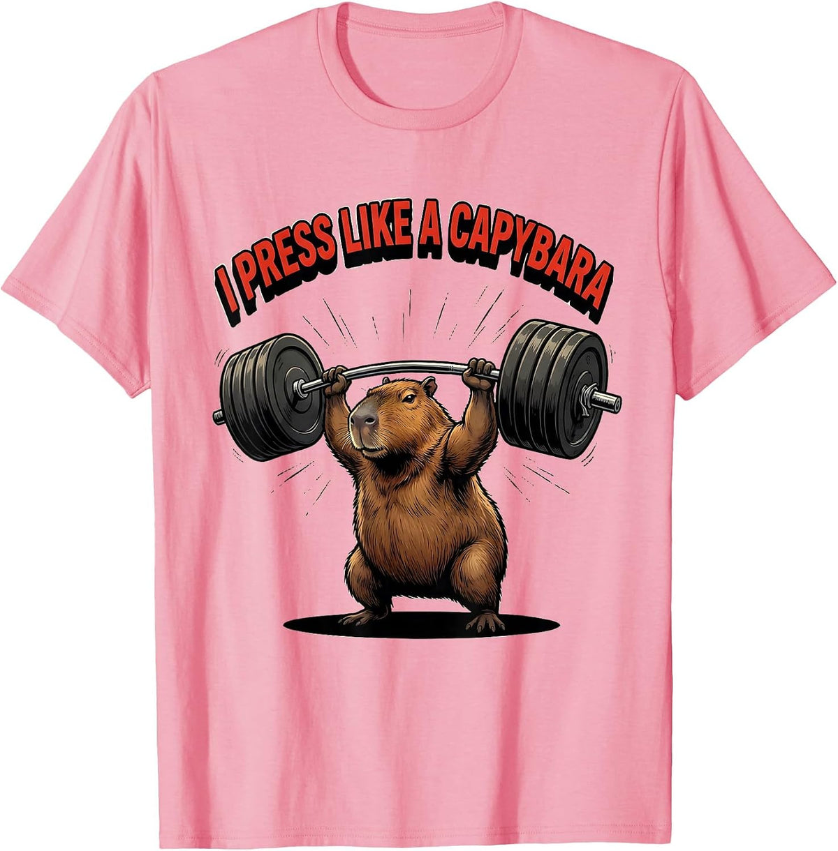 I Press Like A Capybara Funny Gym Workout Weightlifting Meme T-Shirt - Pink