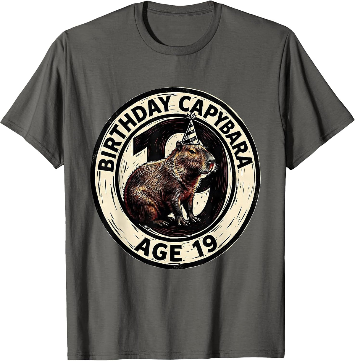Birthday Capybara Age 19 Funny Animal Lover Party T-Shirt - Asphalt Grey