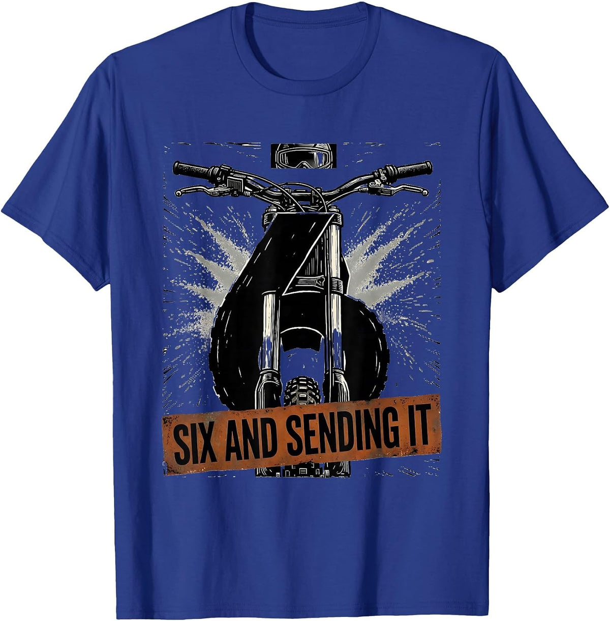 Six And Sending It Linocut Dirt Bike Kids Birthday T-Shirt - Royal Blue