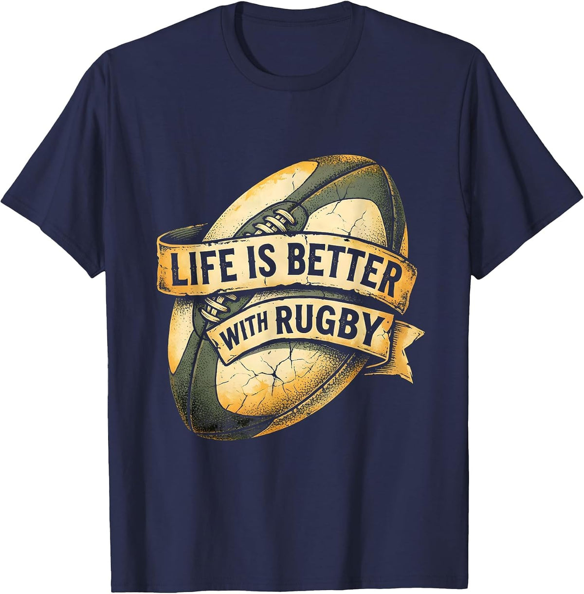 Life Is Better With Rugby Graphic Design T-Shirt - Navy Blue