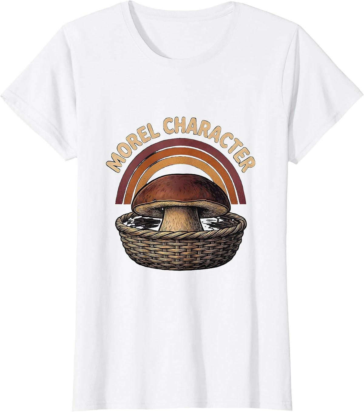Morel Character Flat Silhouette Retro Mushroom Forager Gift T-Shirt - White
