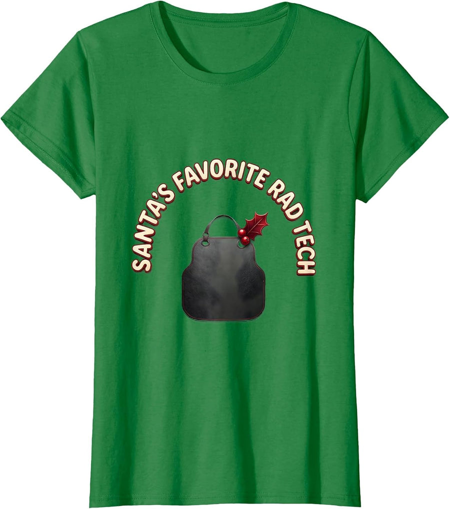 Women's Santa's Favorite Rad Tech Funny Radiology Tech Christmas T-Shirt - Kelly Green