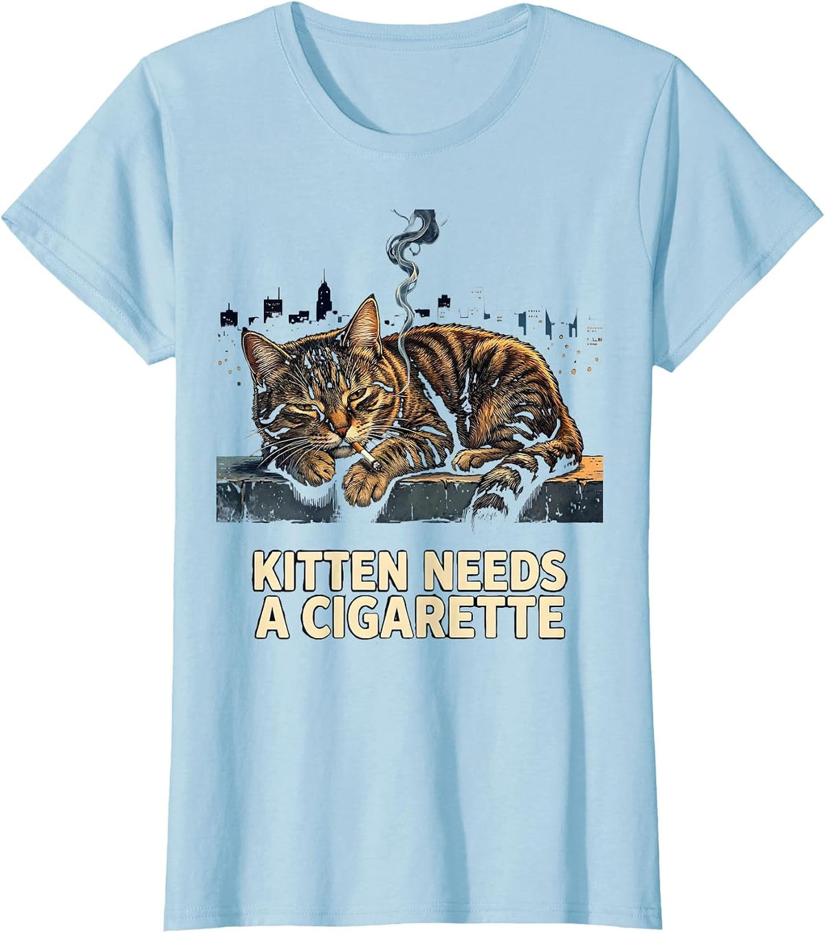 Women's Kitten Needs A Cigarette Funny Smoking Cat Meme Gen Z T-Shirt - Baby Blue