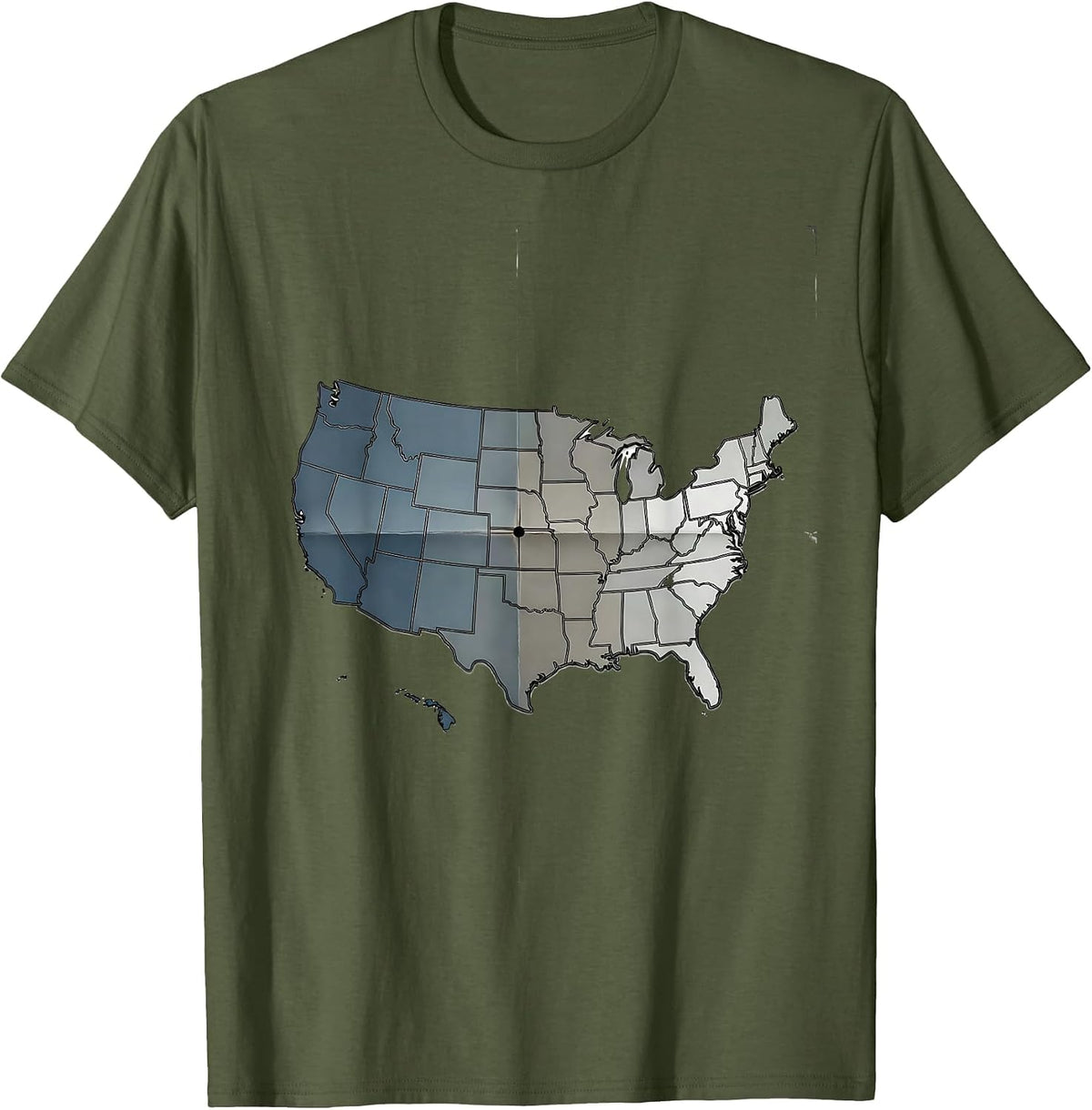 Men's United States Silhouette Folded Paper Map Geography T-Shirt - Olive Green