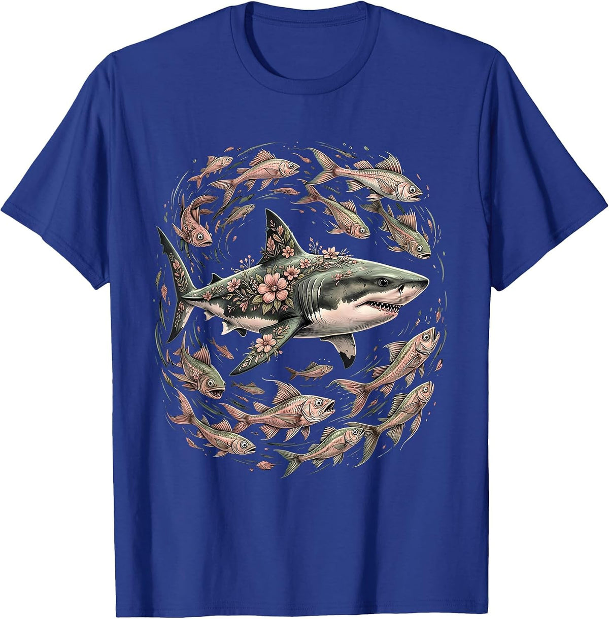 Calm Shark Panicked Fish Funny Ocean Design T-Shirt - Royal Blue