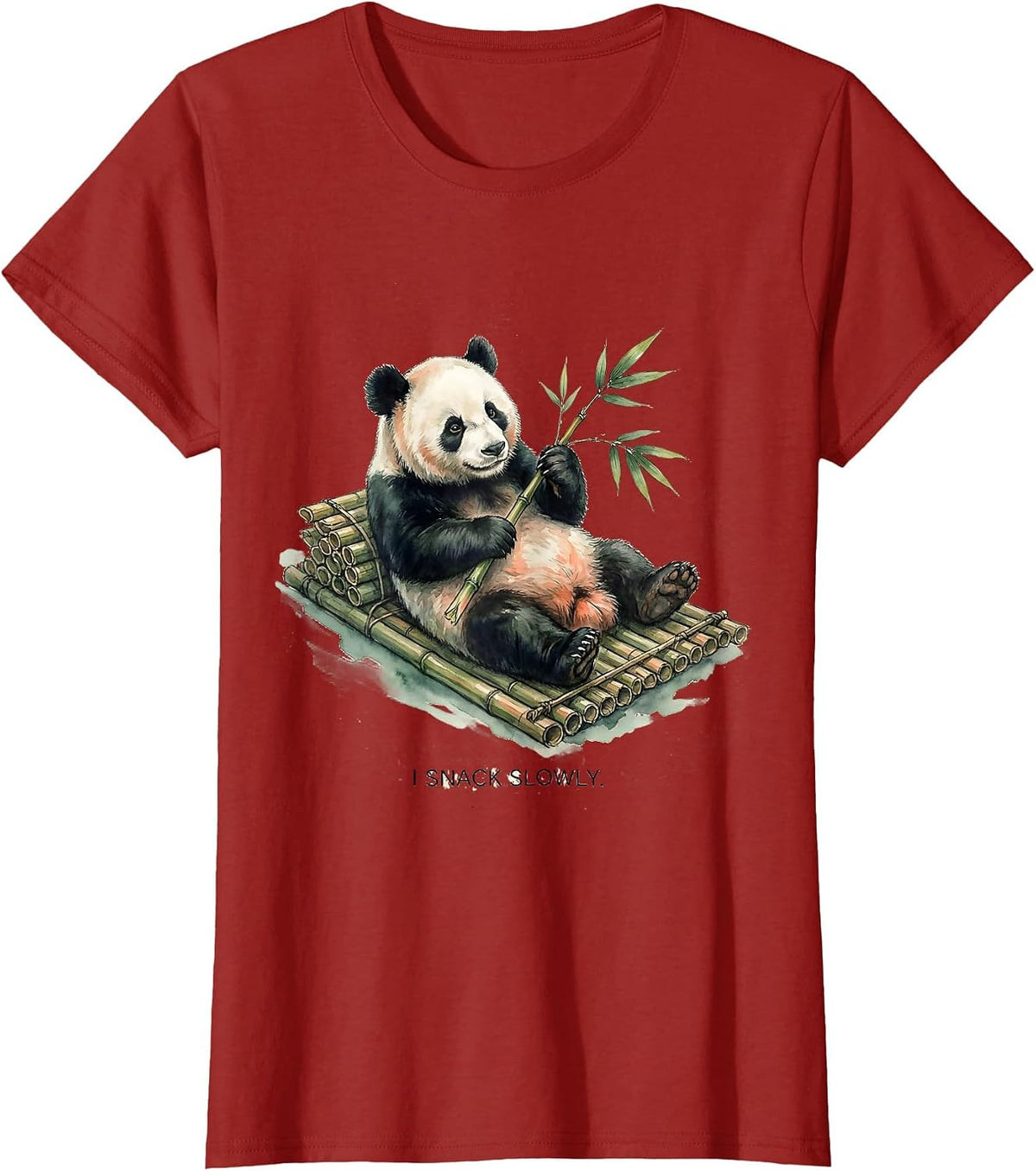 Women's I Snack Slowly Cute Panda Lover Humor Watercolor Gift T-Shirt - Cranberry Red