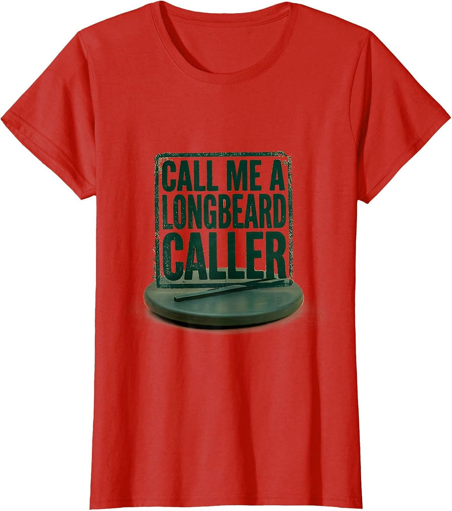 Women's Call Me a Longbeard Caller Rubber Stamp Turkey Hunting Camo T-Shirt - Red