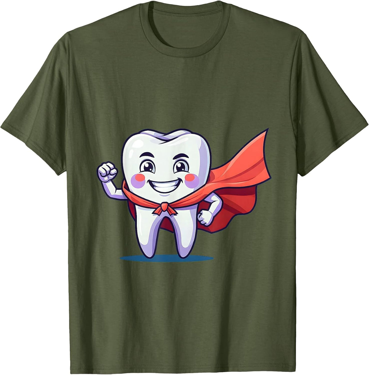 Superhero Tooth Dental Assistant Graphic T-Shirt - Olive Green