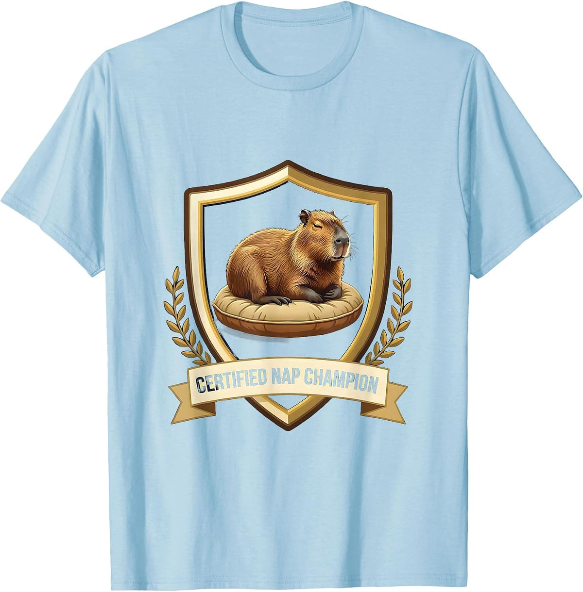 Men's Certified Nap Champion Cute Capybara Sleepy Humor T-Shirt - Baby Blue