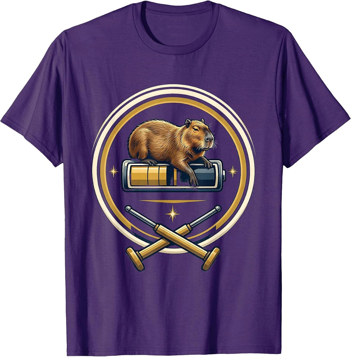 Capybara Gamer Emblem Drowsy Cool Gaming Humor T-Shirt - Purple