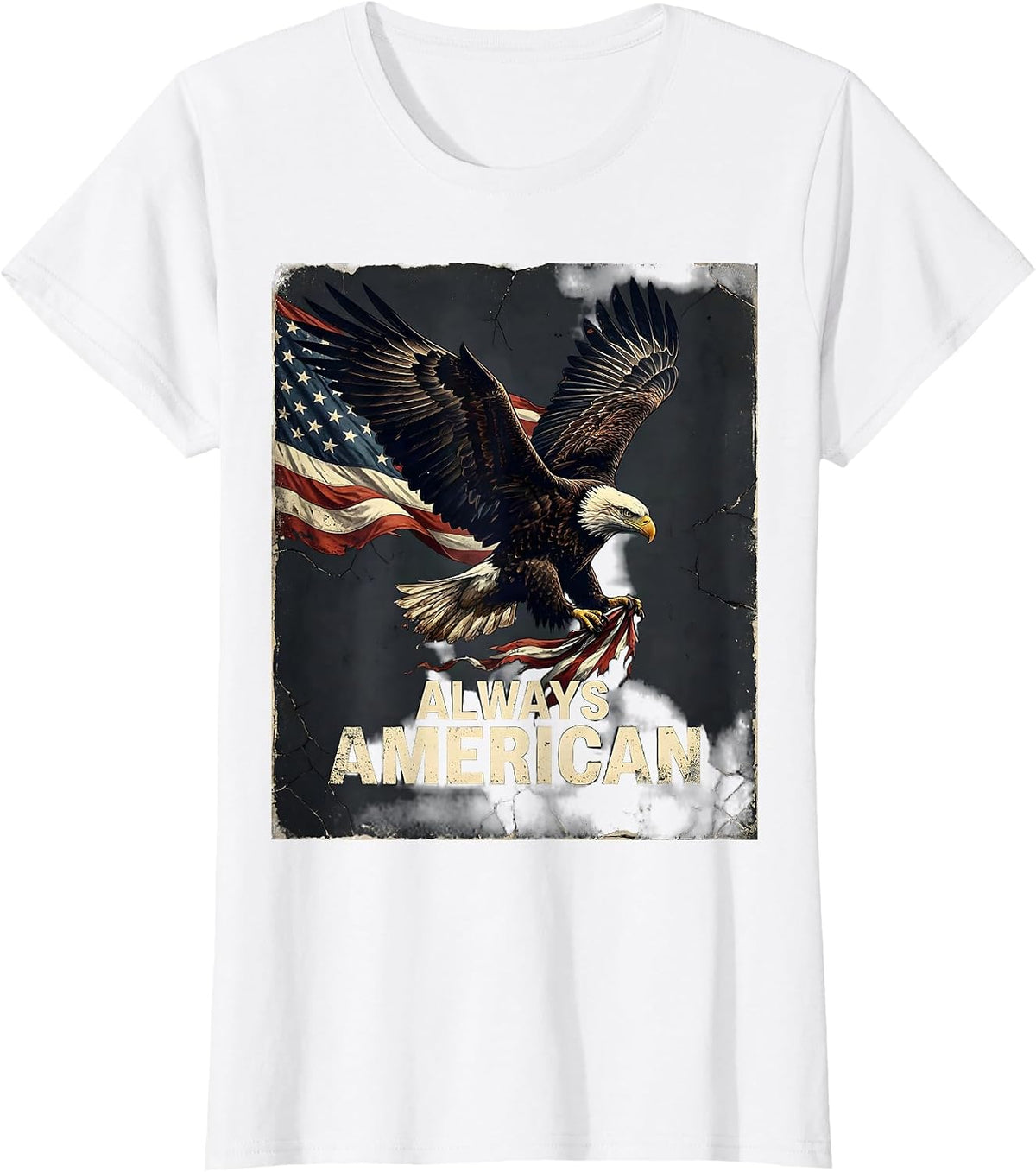 Always American Distressed Patriotic Eagle Flag T-Shirt - White