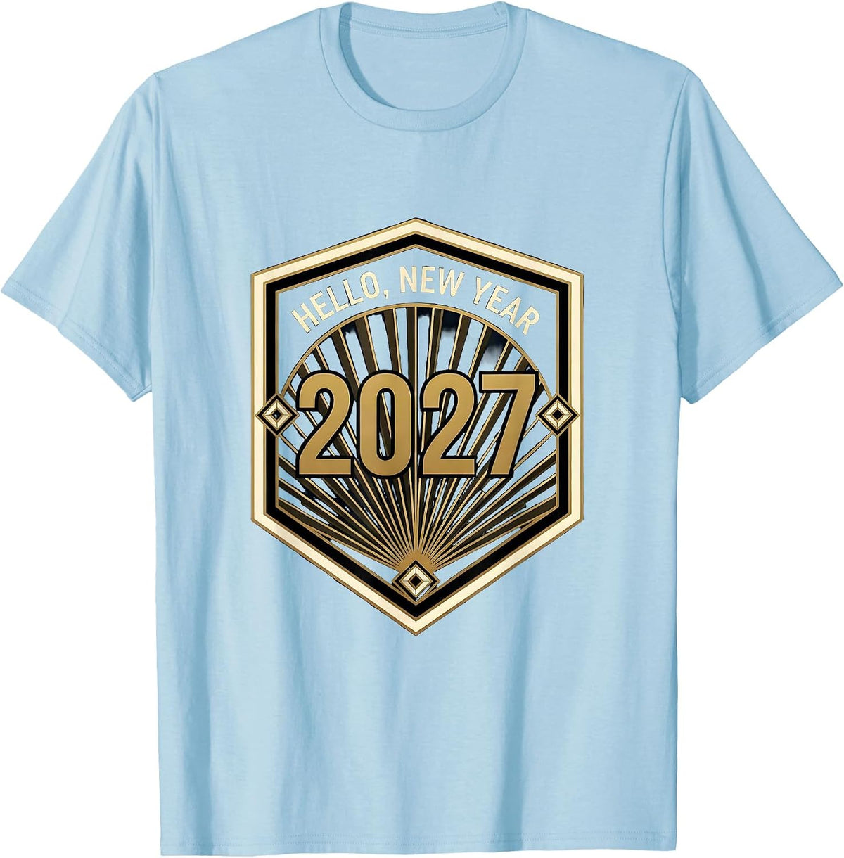 Men's Hello, New Year 2027 Art Deco Party Host Family Matching T-Shirt - Baby Blue