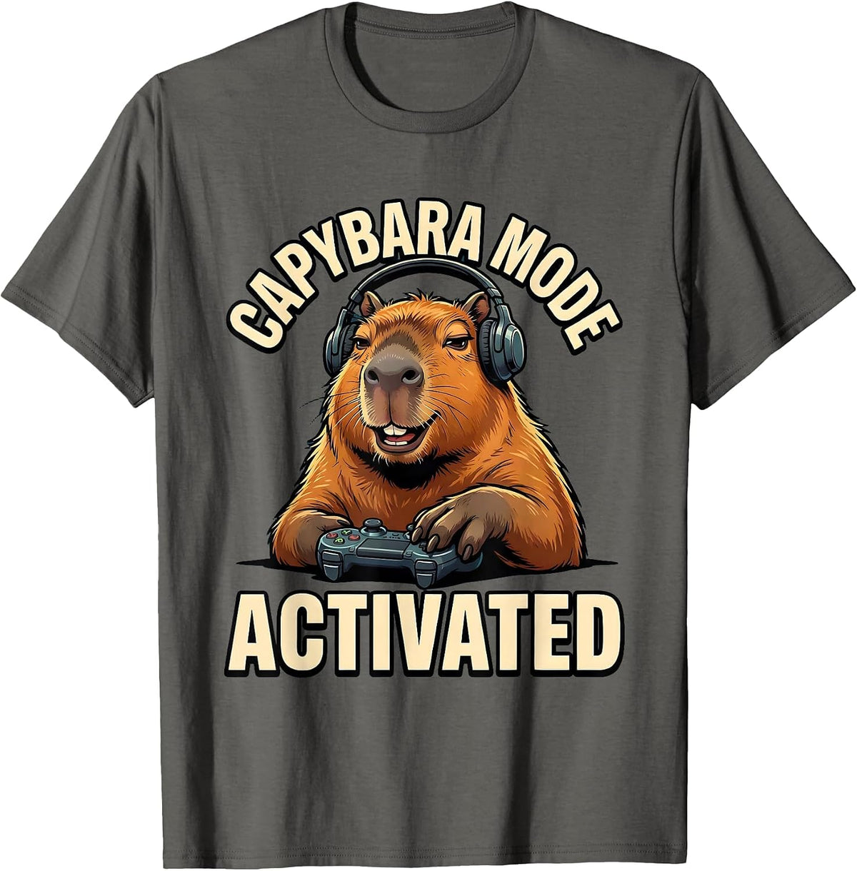 Men's Capybara Mode Activated Funny Gamer Meme Internet Humor T-Shirt - Asphalt Grey