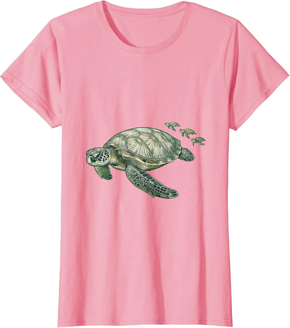 Women's Mama Sea Turtle and Hatchlings Ocean Journey T-Shirt - Pink