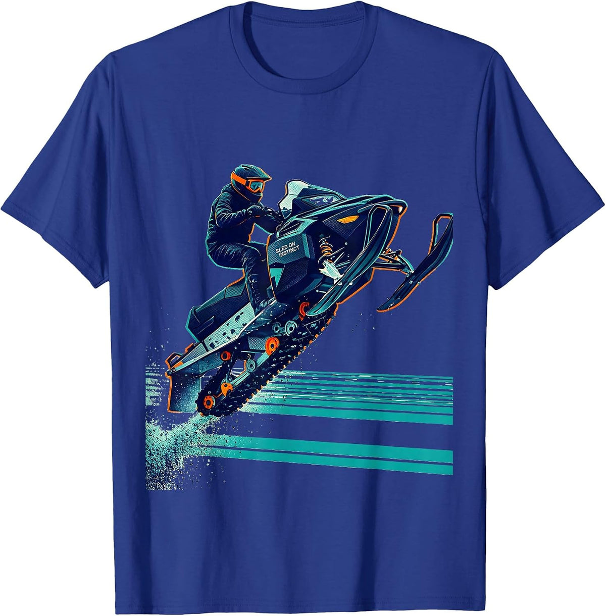 Sled On Instinct Risograph Snowmobile Rider Winter Sports T-Shirt - Royal Blue