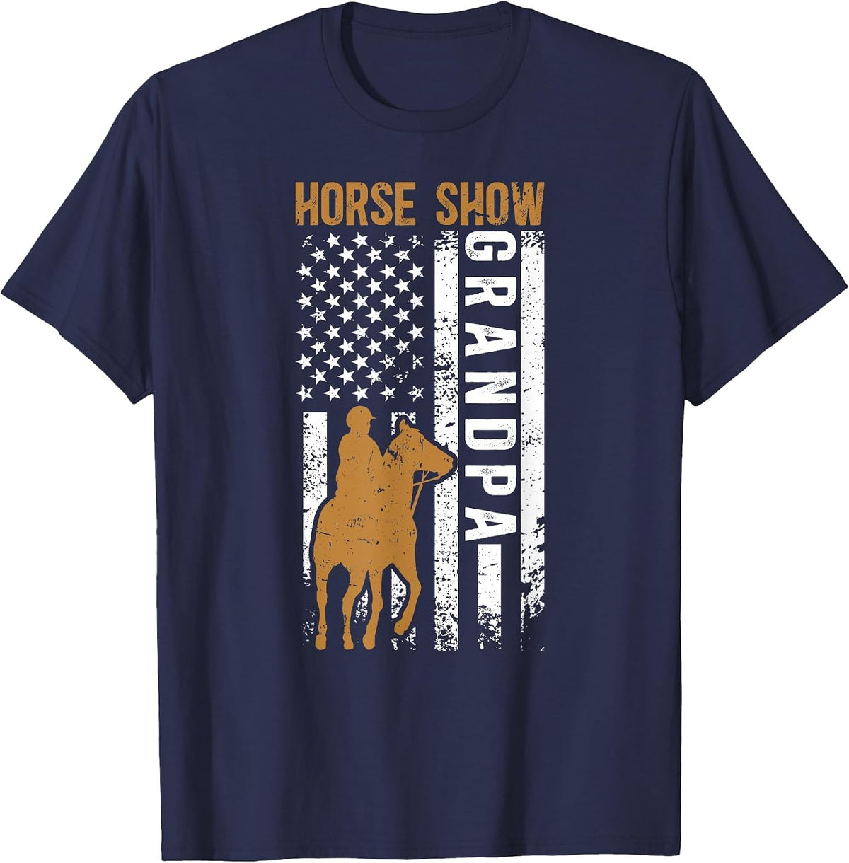 Horse Show Grandpa US Flag Equestrian Grandfather T-Shirt - Navy Blue