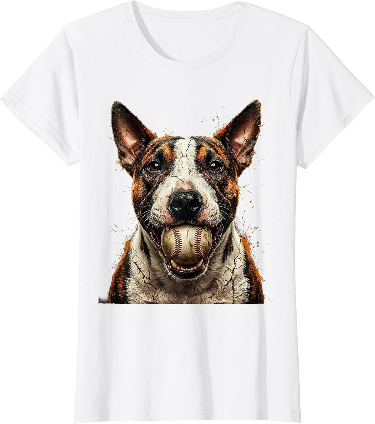Women's Bull Terrier Baseball Dog Lover Graphic Tee T-Shirt - White