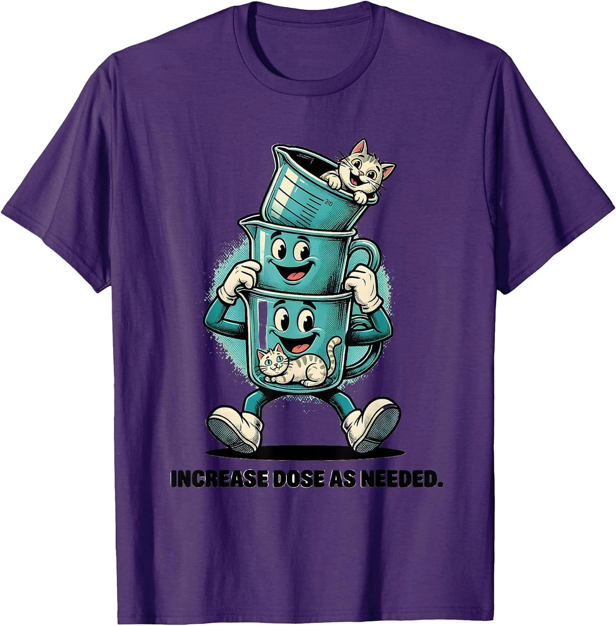 Increase Dose As Needed Retro Cartoon Funny Cat Lover Gift T-Shirt - Purple