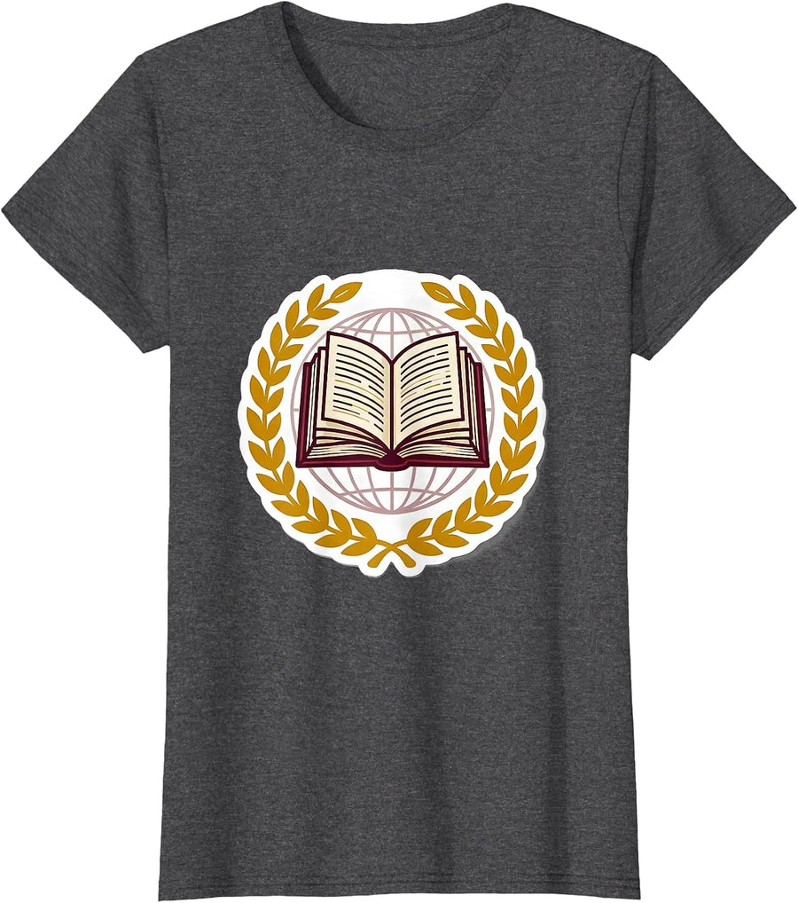 Women's Circular History Badge Teacher Classroom Sticker Style T-Shirt - Dark Heather Grey