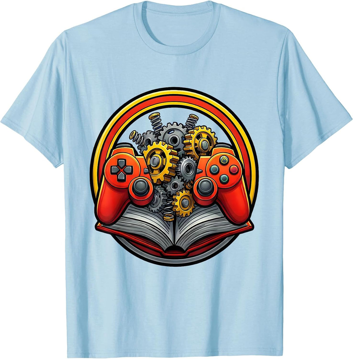 Men's Game Controller Gears Mechanical Illustration T-Shirt - Baby Blue