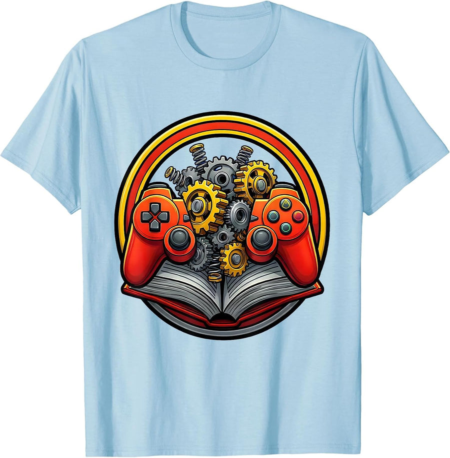 Men's Game Controller Gears Mechanical Illustration T-Shirt - Baby Blue