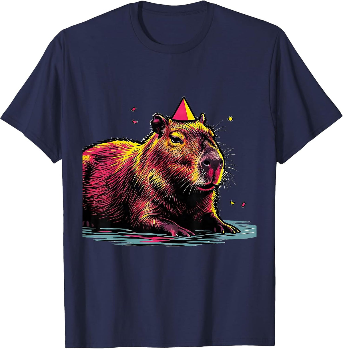 Men's Low Capybara Pop Art Birthday Novelty Gift T-Shirt - Navy Blue