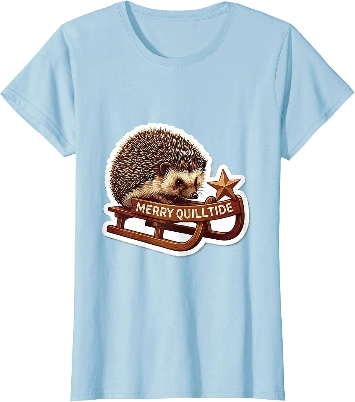 Merry Quilltide Cute Hedgehog Christmas Humor Gift T-Shirt - Baby Blue