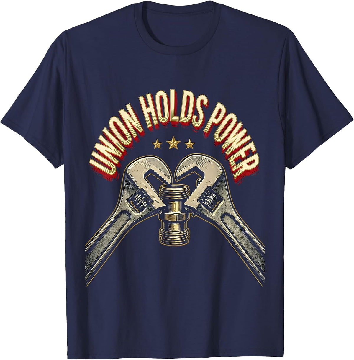 Men's Union Holds Power Sign Painter Skilled Trades Worker Labor T-Shirt - Navy Blue