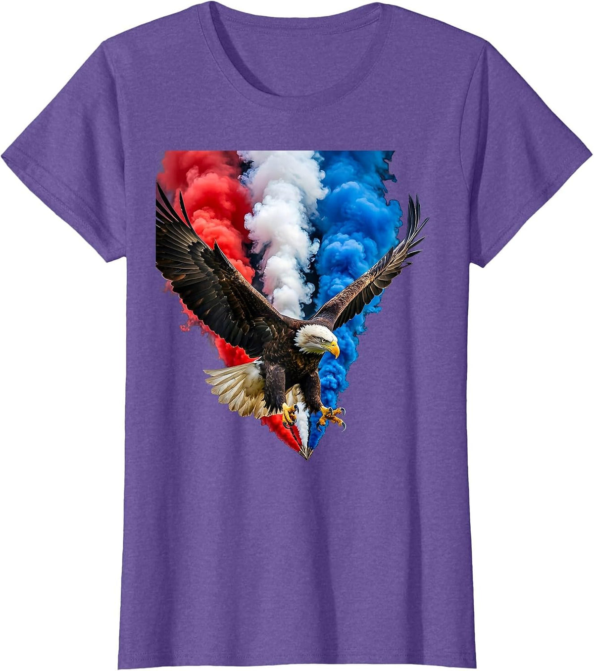 Eagle Diving Talons Out Patriotic Graphic T-Shirt - Purple Heather