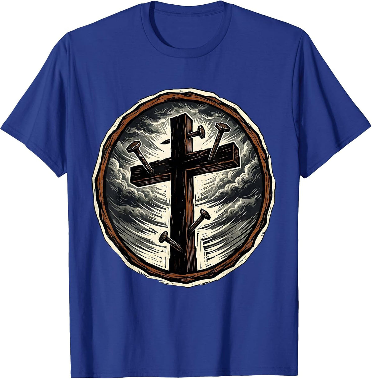 Men's Three Nails Cross Stormy Sky Graphic Design T-Shirt - Royal Blue