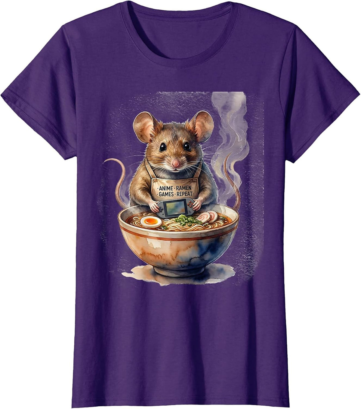 anime ramen games repeat Funny Anime Cat Gaming Humor T-Shirt - Purple