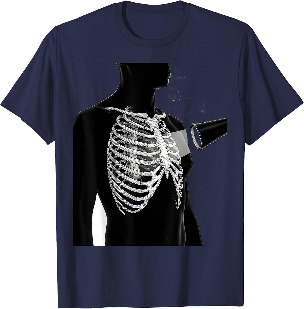 Men's Radiology Tech Profile Chest Ribcage Line Art T-Shirt - Navy Blue