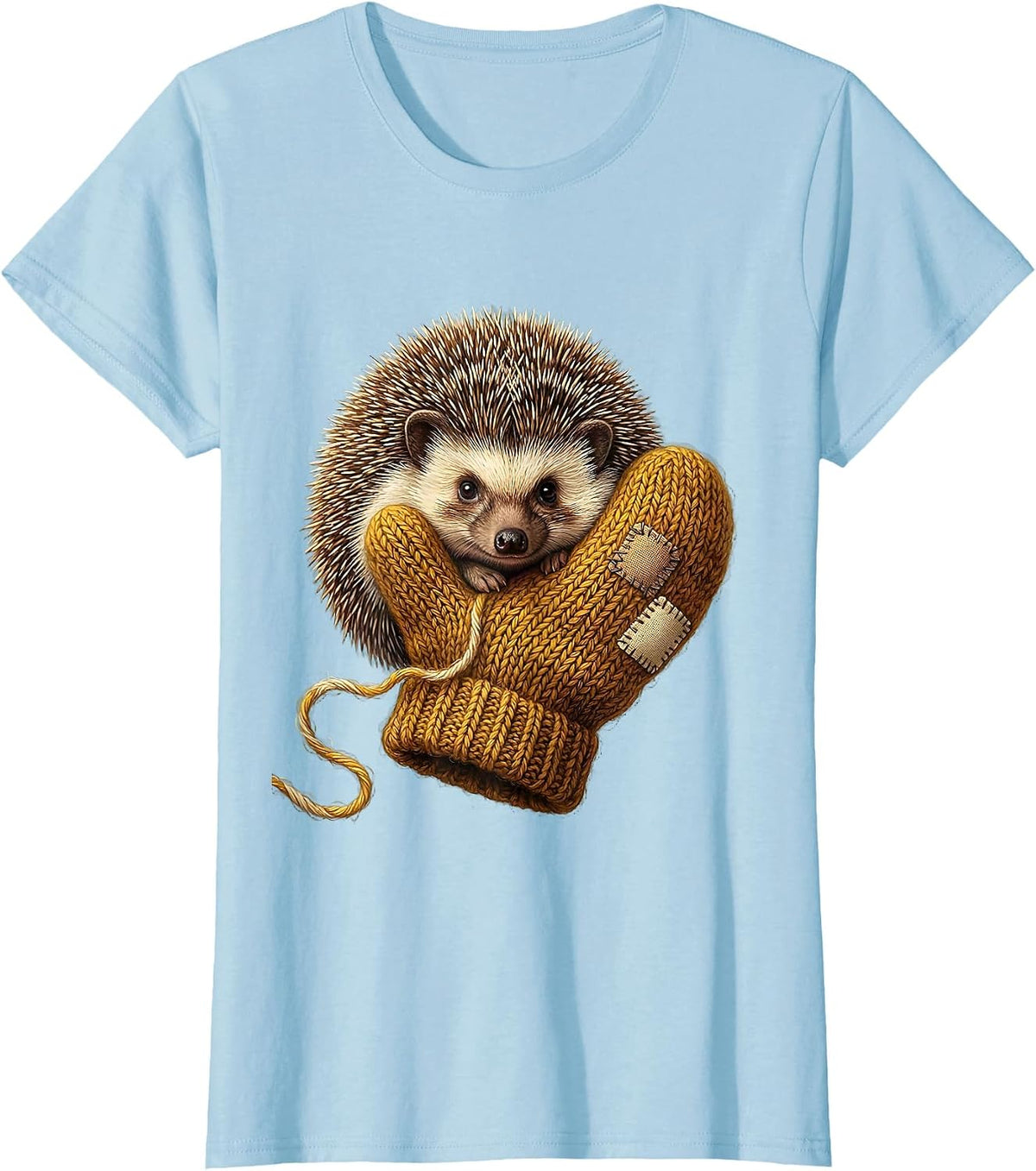 Women's Plump Hedgehog In Mitten Cute Animal Lover Gift T-Shirt - Baby Blue