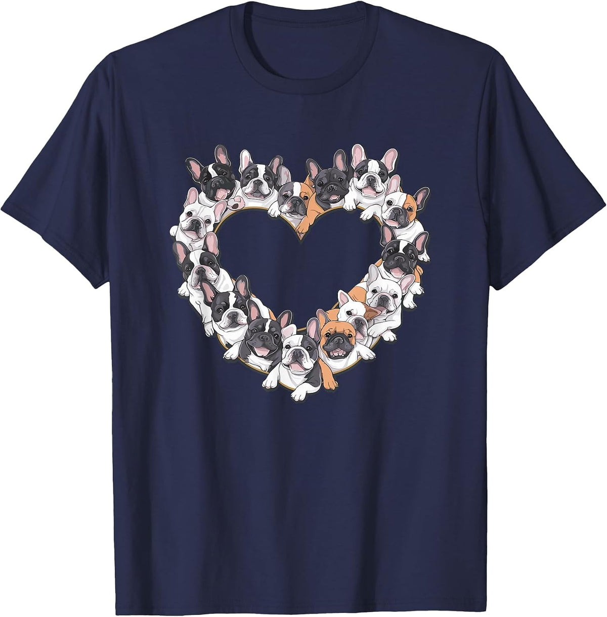 Heart French Bulldog Frenchie Bulldogs T-Shirt - Navy Blue