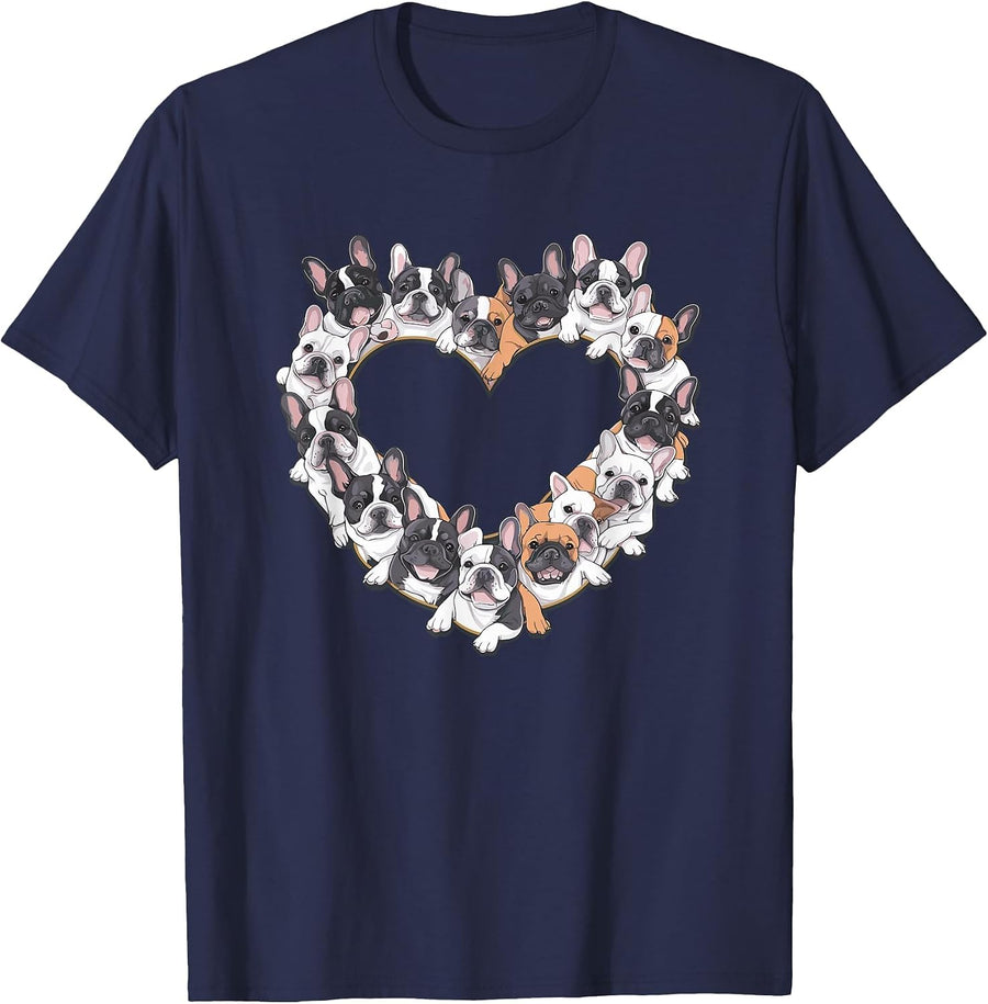 Heart French Bulldog Frenchie Bulldogs T-Shirt - Navy Blue