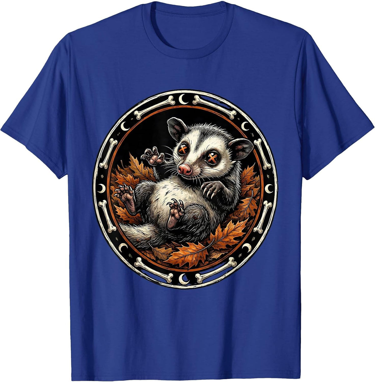 Opossum Playing Dead in Autumn Fallen Leaves T-Shirt - Royal Blue